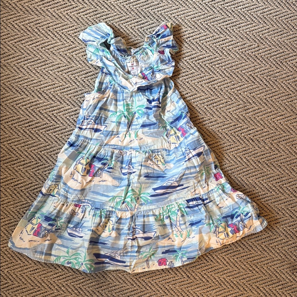 Vineyard Vines Light Blue Tropical Ruffle Sundress